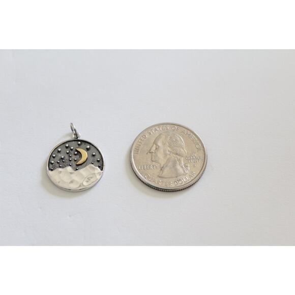 Sterling Silver Mountain Pendant with Bronze Moon Charm - Picture 3 of 4